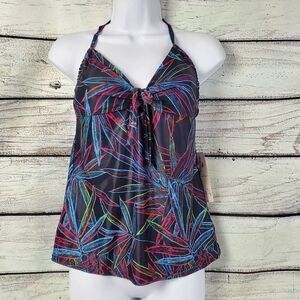 Caribbean Sand Women's Halter Tankini Top Medium 10/12 Tropical Neon Print NWT